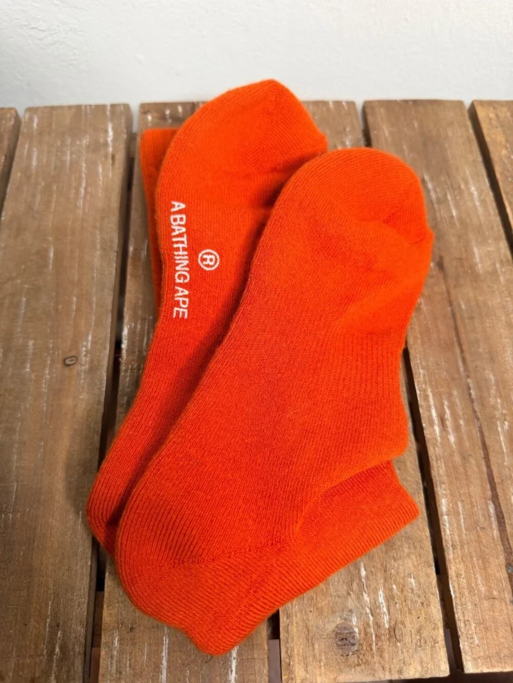BAPE A Bathing Ape Ape Head Orange Crew Socks
